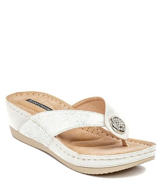 Gc Shoes Dafni White 9 Embellished Two-tone Comfort Slide Wedge Sandals ...