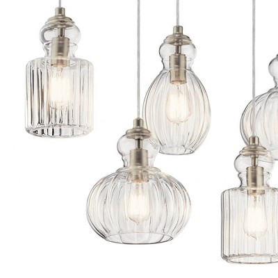 Brushed Nickel 6-Light Linear Chandelier with Clear Glass Shades