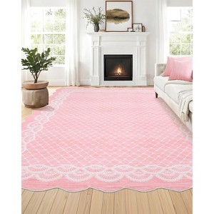 Washable Scalloped Area Rugs, Modern Bordered Floor Mats, Non-Slip Contemporary Accent Rug, Non-Shedding Soft Low Pile Indoor Carpet for Living Room - 1 of 4