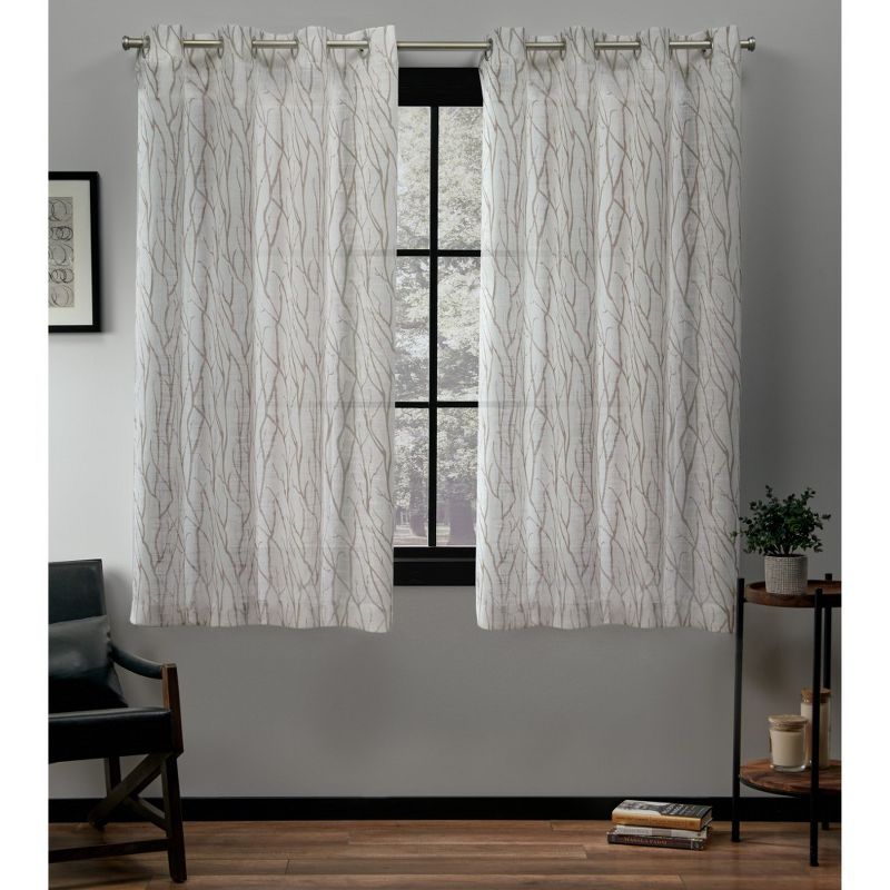 Oakdale Textured Linen Motif Grommet Top Window Curtain Panel Pair Exclusive Home, 1 of 10