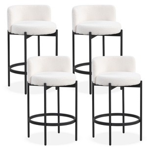 Tangkula Boucle Counter Stools Set of 4 w/Curved Backrest Metal Frame Comfy Footrest - 1 of 4