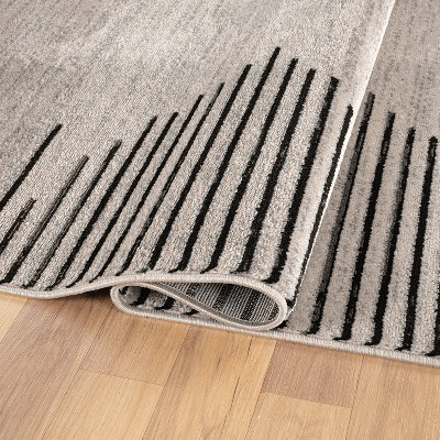 Cream and Beige Synthetic Stripe Runner Rug 2'x7'
