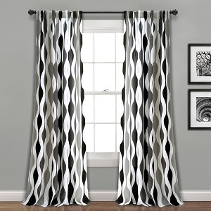 Home Boutique Mid Century Geo Light Filtering Window Curtain Panels Black/Gray 52x84 Set - 1 of 1
