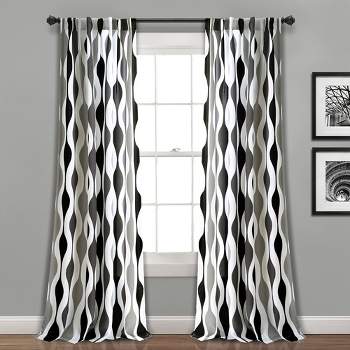 Home Boutique Mid Century Geo Light Filtering Window Curtain Panels Black/Gray 52x84 Set