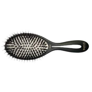 Bass Brushes BIO-FLEX Shine & Condition Hair Brush, Patented Plant Handle Pure Natural Bristle + Nylon Pin Plant Fiber Handle Oval Shape