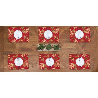 Camille Burgundy Cotton Reversible Quilted Placemats Set of 6