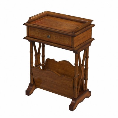 HomeRoots 24" Brown Solid and Manufactured Wood End Table With Drawer With Magazine Holder