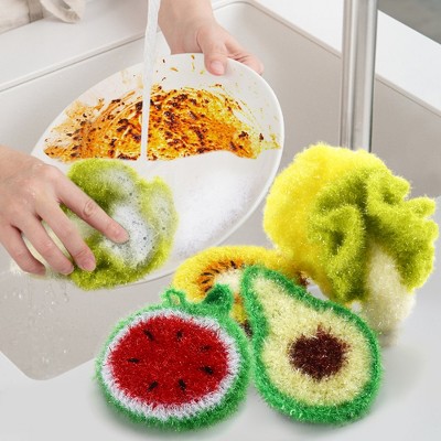 5 Pcs/set Scratch-Free Hand-KnittedMultipurpose Dish Scrubbers,Reusable KitchenScouring Pads Sponges for Washing