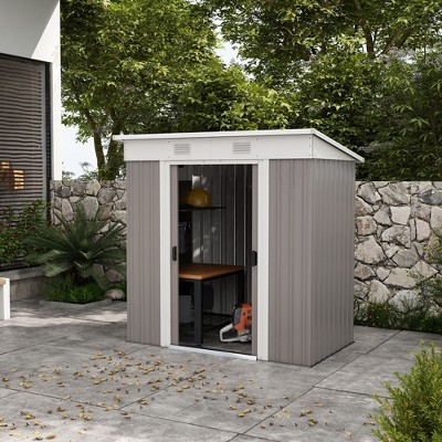 thumbnail image 2 of Resin Storage Shed 6x5ft, Outdoor Storage Sheds With Floor, HD Window, Lockable Doors And Vents, Tool Shed For Bike, Garden, Backyard,Lawn, All Weather Use (Grey, 6 * 5ft 2 of 11