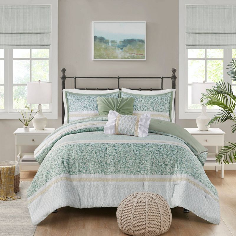 5pc Tulia Seersucker Comforter Bedding Set with Throw Pillows Green - Madison Park, 4 of 13