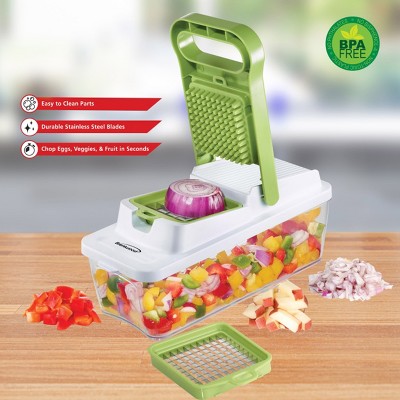 Green and White BPA-Free Plastic Food Chopper with Stainless Steel Blades