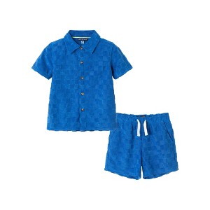 Andy & Evan  Toddler Blue Check Textured Terry Set - 1 of 4