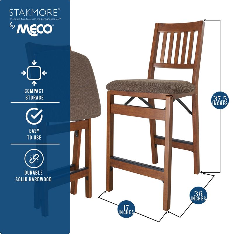 MECO Stakmore Premium Solid Wood Dining Table Folding Counter Stools Set with Fabric Padded Upholstered Seat, Espresso (Set of 2), 3 of 7
