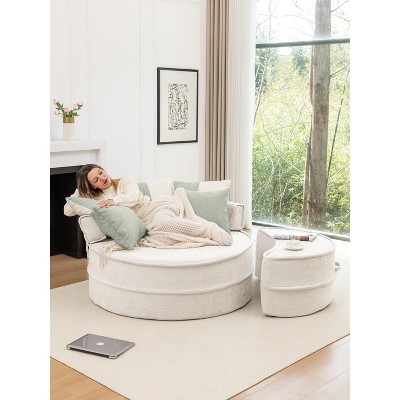 NicBex Oversized Round Soft Chenille Single Sofa with Ottoman & Pillows,Comfy Sleeper Chair for Living Room,Bedroom,Guestroom