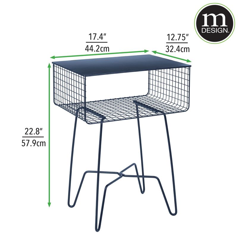mDesign Steel Side/End Table Nightstand with Storage Shelf Basket, 2 of 6