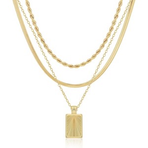 Stackable Layered Necklace 14K Gold Silver Plated CZ Circle Pendant Gift - 1 of 4