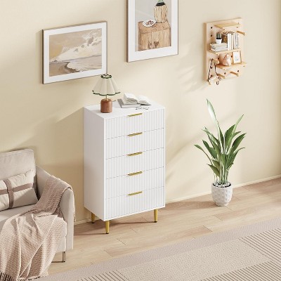Fluted Dresser for Bedroom with 3 Drawers, Wooden Chest of Drawers with Metal Handle & Feet, Black Dresser for Living Room, Hallway, Bedroom