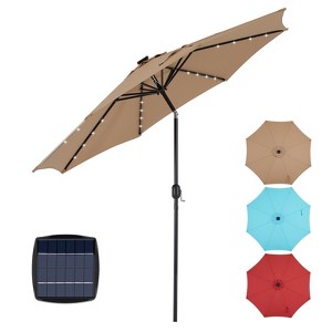 ELJGET 10FT Solar Patio Umbrella with 32 LED Lights, Tilt Adjustment, UV-Resistant Polyester Fabric, Outdoor Lighted Market Umbrella Red - 1 of 4
