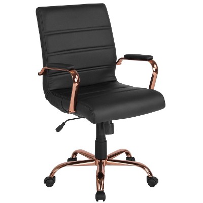 Mid Back Leather Executive Swivel Office Chair Black/Rose Gold - Riverstone Furniture