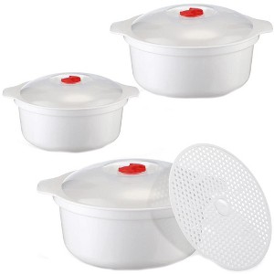 Itopfox 3-Piece Microwave Bowls with Lids and Steam Rack, Assorted Sizes for Soup, Noodles, Leftovers, Dishwasher Safe, Dorm & Kitchen Essentials - 1 of 4