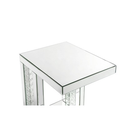 Mirrored Glass Accent Table with Crystal Inlay