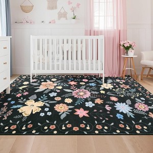 Floral Rug, Washable Low-Pile Rug for Kitchen & Hallway, Easy-Clean Non-Slip Mat to Enhance Comfort in Bedroom - 1 of 4