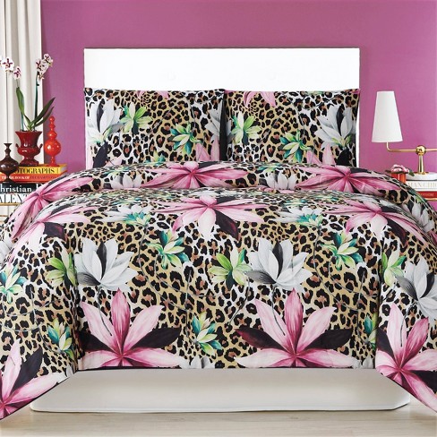 Christian Siriano Tahiti Floral Comforter Set Brown Pink Target