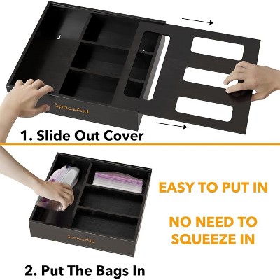 Black Bamboo Kitchen Drawer Bag Storage Organizer with 4 Slots