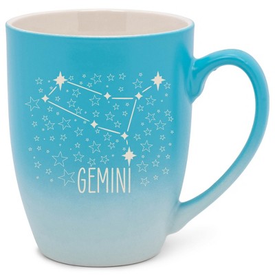 100 North Zodiac Design 10 Ounce Blue and White Two Toned Ombre, Comfortably Fits Your Hands, Ceramic Tea Coffee Cup Mug, Gemini