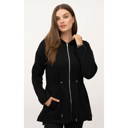 Yogalicious Womens Cloud Plush Holmby Hills Oversized Long Line Zip Hooded  Cinch Waist Jacket - Black - X Small