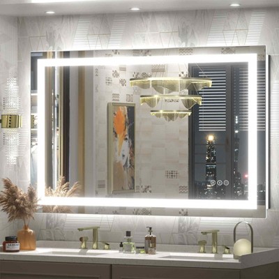Apmir Super Bright Front & Back LED Lighted Anti-Fog Tempered Glass Bathroom/Vanity Mirror with ETL & 3-Year Warranty
