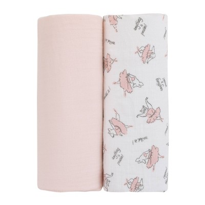 NoJo Ballerina Piggy 100% Cotton Muslin Swaddles - Pink - 2pk