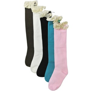 Wrapables Lace Ruffles and Bow Knee High Girl Socks (Set of 5) - 1 of 4