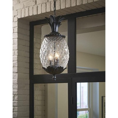Lanai Matte Black Pineapple Glass Outdoor Hanging Lantern