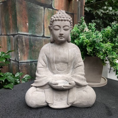 14.17" Cement Composite Meditating Buddha Statue Tealight Holder - Rosemead Home & Garden, Inc.: Indoor/Outdoor Zen Decor