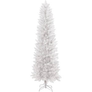 Clearance! 6FT White Pencil Christmas Tree, 250 LED Lights, 8 Modes, Slim Hinged Design, Space-Saving Decor - 1 of 4