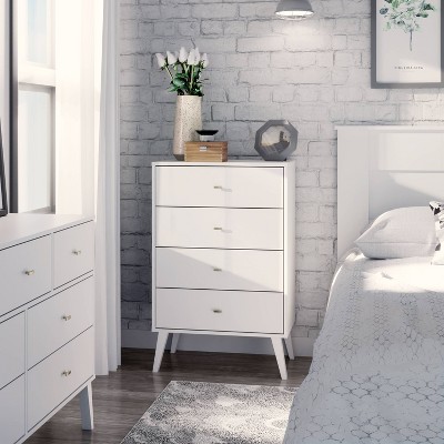 White Mid-Century Modern 4-Drawer Vertical Chest
