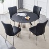 Infurnic Dining Sets Dining Table and Chair Set Mirror-polished Stainless Steel Base 4 Chairs Modern Luxury Round , Black, 42"*42"*29.5" - 2 of 4
