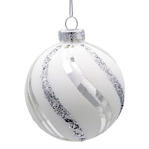 Kurt Adler 80mm Glass White Glittered Swirl 6-Piece Ball Ornament Set - 1 of 4