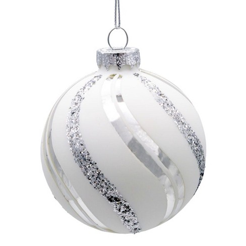 6 inch Matte-Glitter Swirl Christmas Ball Ornament: Silver