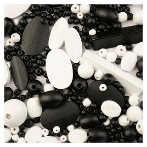 John Bead Craft Wood Beads Bag with 5m Elastic Nylon Cords White and Black 90g - 1 of 4