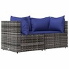vidaXL 3-Piece Outdoor Lounge Set in Gray Poly Rattan with Blue Cushions - Includes Glass-Top Coffee Table, Modular Design, and Comfortable Seating - 3 of 4