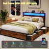 Queen Bed Frame with 6 Storage Drawers Metal Platform Bed Frame with 2-Tier Storage Headboard LED Built in Charging Station No Box Spring Needed - 3 of 4