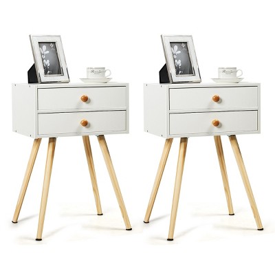 Costway 2PC Mid Century Modern 2 Drawers Nightstand In White Sofa Side Table End Table