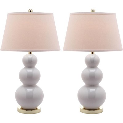 Elegant White Ceramic Gourd Table Lamp Set with Off-White Shade, 28"