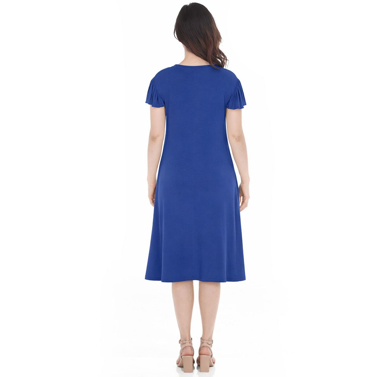 Women’s V-Neck Tie Front Flutter Sleeve Shift Dress -White Mark - thumbnail 8