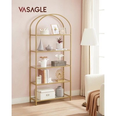 Gold Arched 5-Tier Bookcase with Glass Shelves