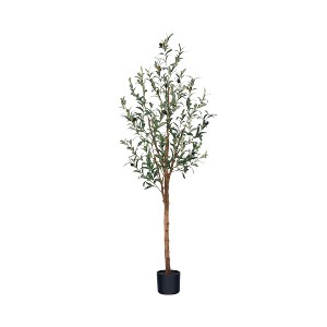 Artificial Olive Tree with Realistic Wood Trunk & Lush Leaves – Slim Pencil Faux Olive Plant for Home and Office Decor - 1 of 4