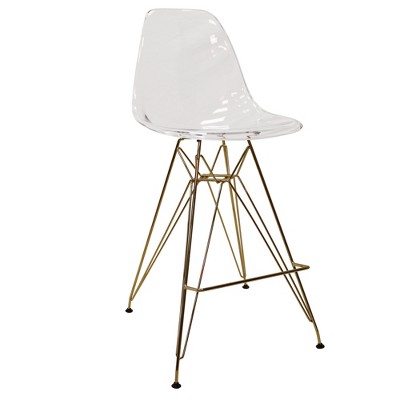 LeisureMod Cresco Mid Century Modern Acrylic Counter Height Barstool with Gold Chrome Base Ideal for Kitchens, Dining Rooms, Lounges, or Bars