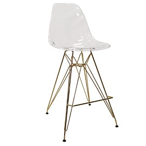 LeisureMod Cresco Mid Century Modern Acrylic Counter Height Barstool with Gold Chrome Base Ideal for Kitchens, Dining Rooms, Lounges, or Bars - 1 of 4
